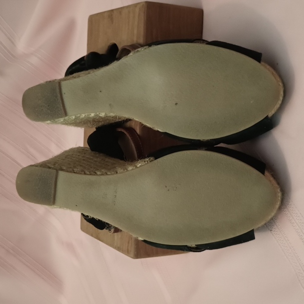 Eric Michael BlK Suede Espadrille with Brown Foot Strap Size 9 - Picture 7 of 10